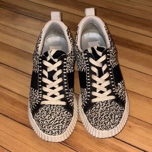 Dolce Vita Black and White Knit Lace-Up Sneakers